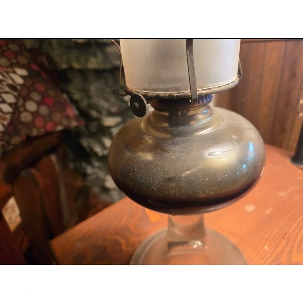 Vintage Clear Glass Oil Lamp Frosted Chimney Kerosene Lantern Farmhouse Decor